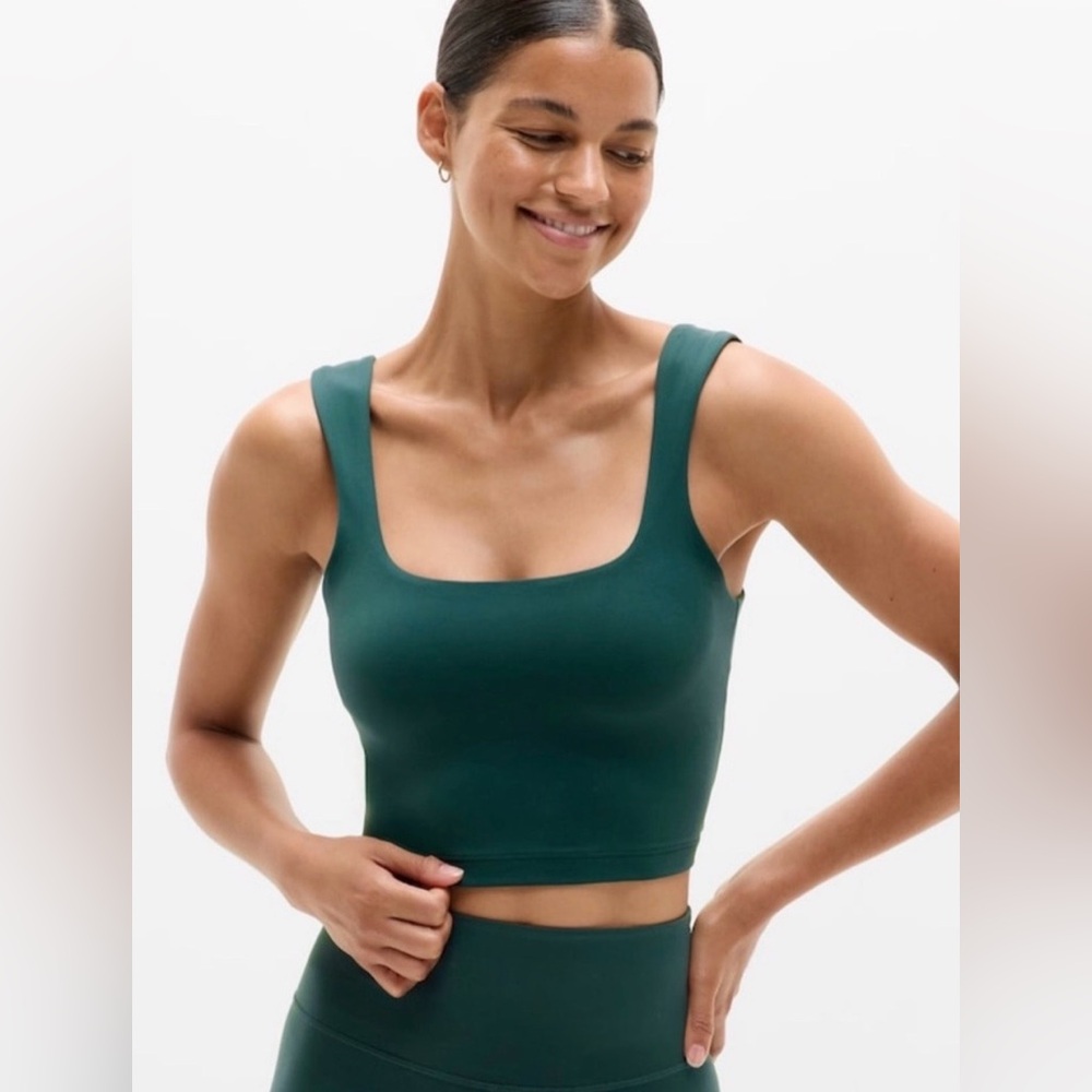 Athleta Transcend Green Square Neck Crop Bra